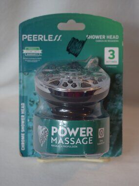 New In Original Package Peerless Power Massage Chrome Shower Head  3 Settings
